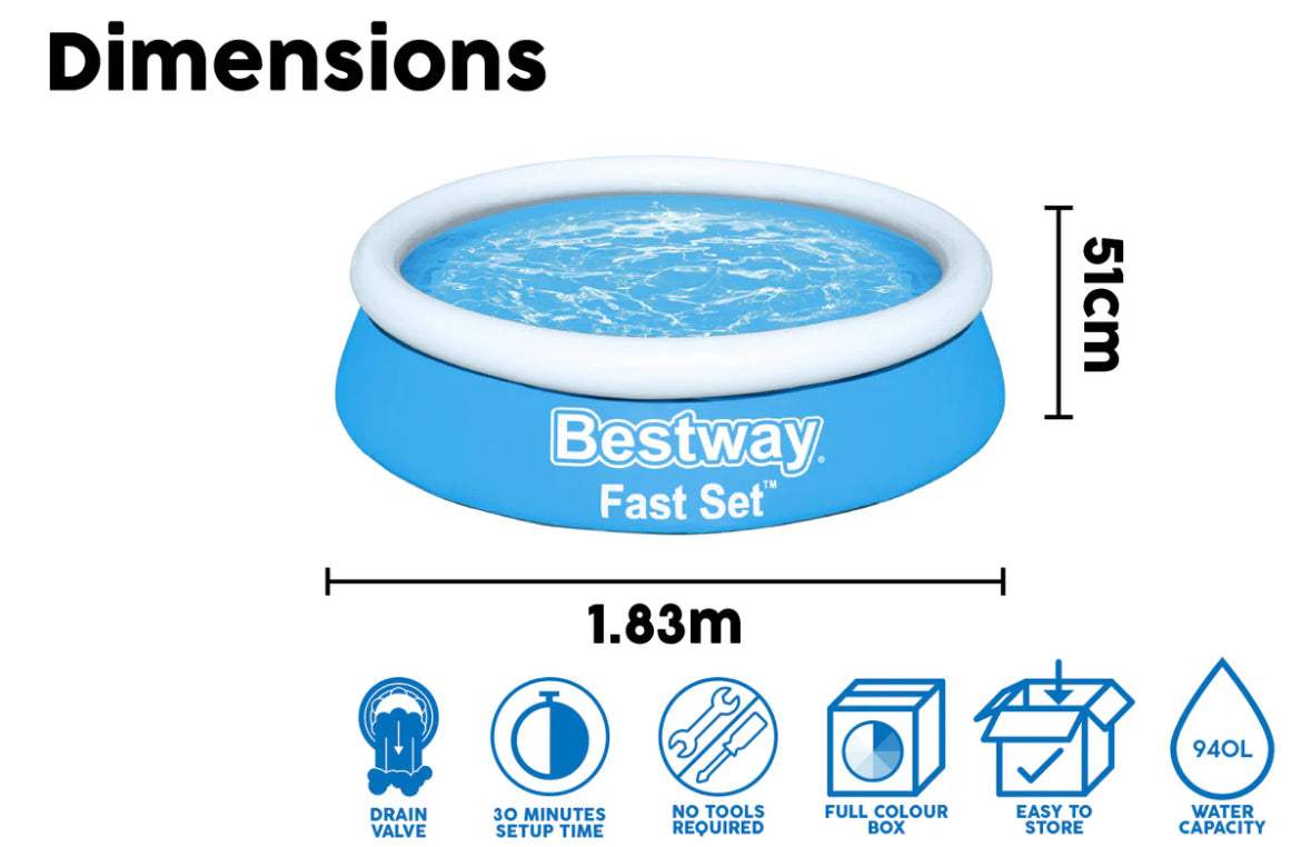 Bestway Fast Set Inflatable Paddling Pool 6ft